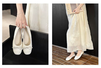 Plain Bow Accent Faux Leather Flats mySite