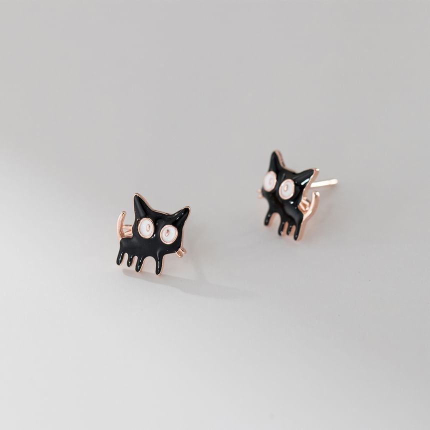 925 Sterling Silver Enamel Cat Stud Earring SpreePicky