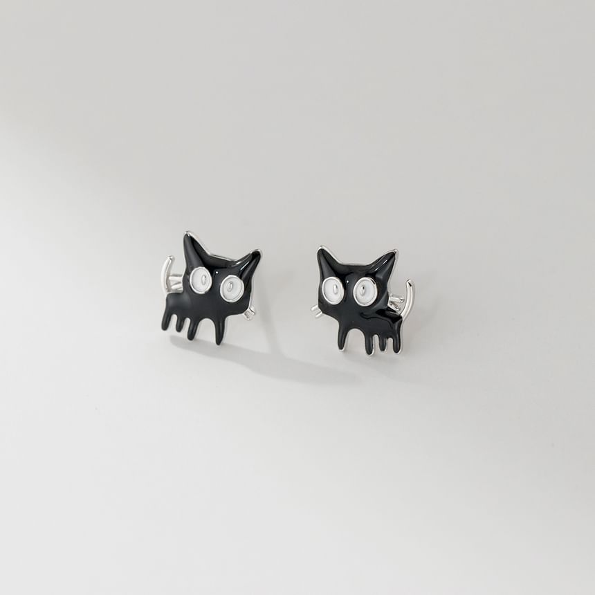 925 Sterling Silver Enamel Cat Stud Earring SpreePicky