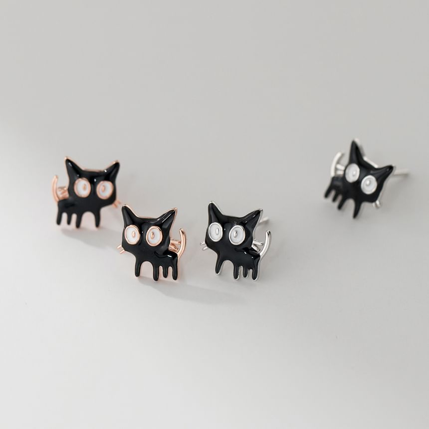 925 Sterling Silver Enamel Cat Stud Earring SpreePicky