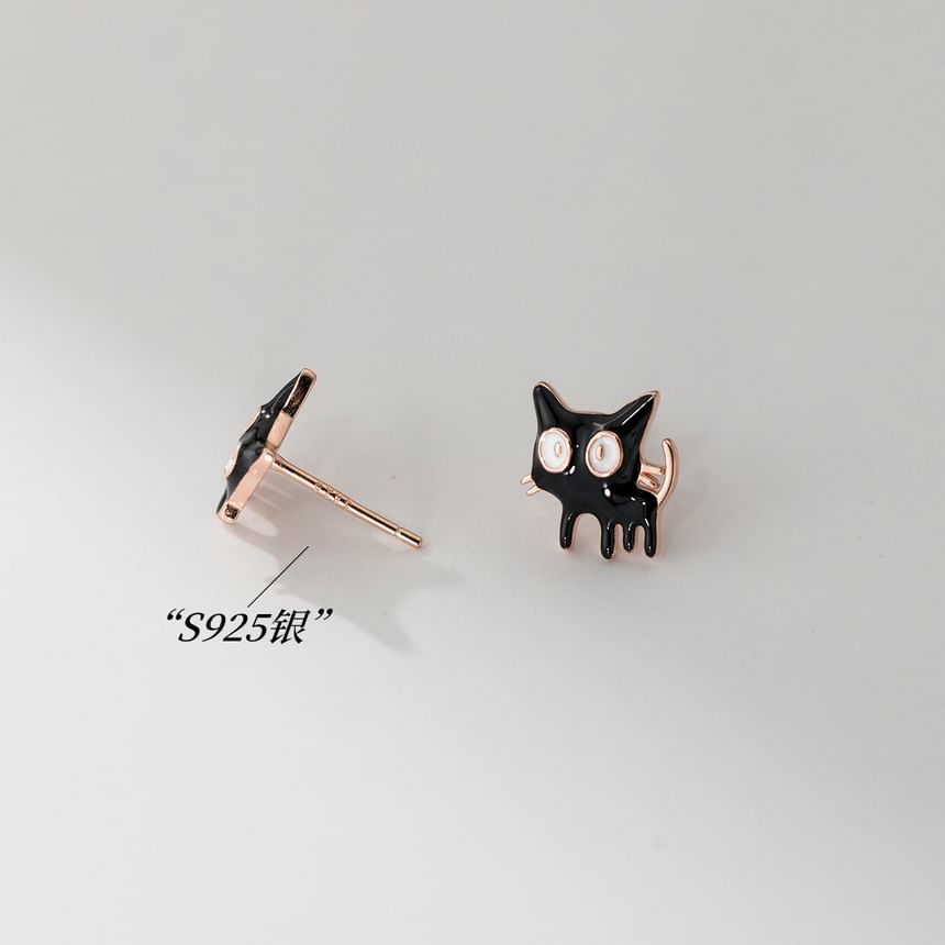 925 Sterling Silver Enamel Cat Stud Earring SpreePicky