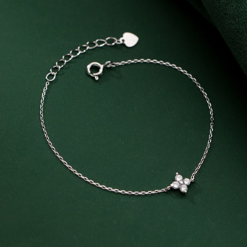 Clover Rhinestone Pendant S925 Sterling Silver Bracelet SpreePicky