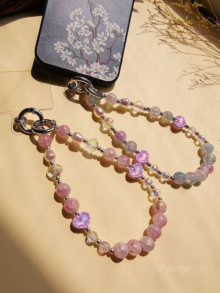 Faux Crystal Bead Phone Strap with Lanyard Pad SpreePicky