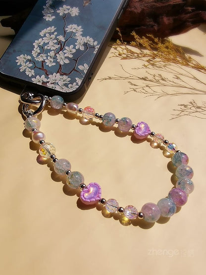 Faux Crystal Bead Phone Strap with Lanyard Pad SpreePicky