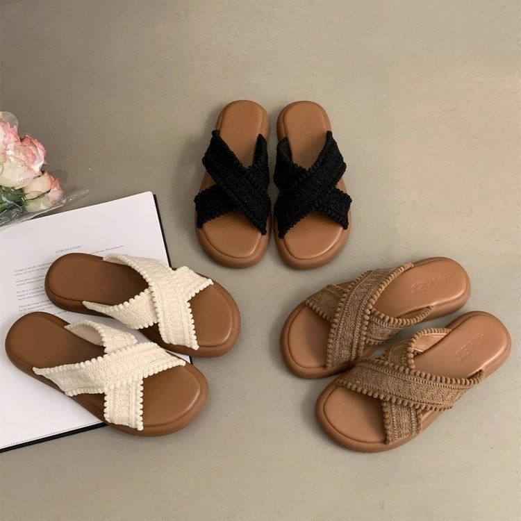 Fringe Crisscross Slide Sandals mySite