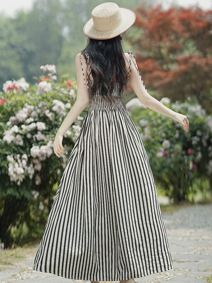 Set: Tie Shoulder Striped Ruched Maxi A SpreePicky