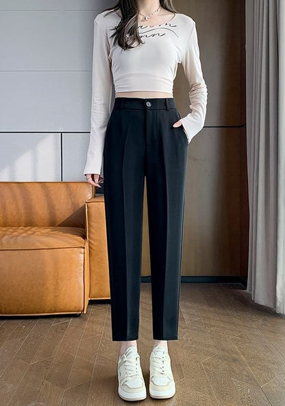 High Rise Plain Crop Slacks SpreePicky