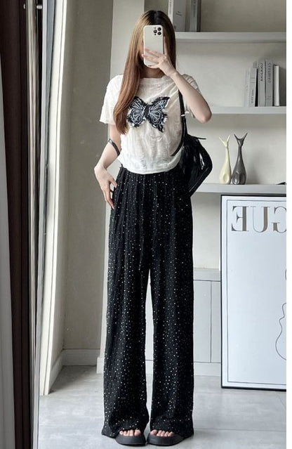 High Rise Glitter Torn Wide Leg Sweatpants SpreePicky