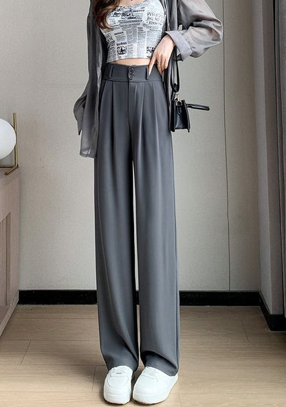 High Rise Plain Wide Leg Dress Pants SpreePicky