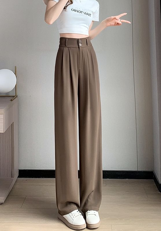 High Rise Plain Wide Leg Dress Pants SpreePicky