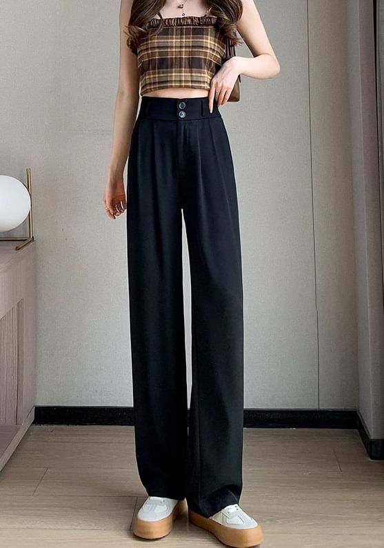 High Rise Plain Wide Leg Dress Pants SpreePicky