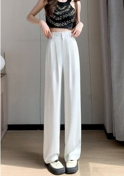 High Rise Plain Wide Leg Dress Pants SpreePicky