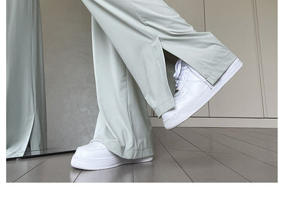 Side Slit High Rise Plain Wide Leg Sweatpants SpreePicky