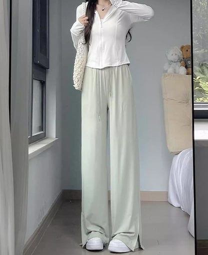 Side Slit High Rise Plain Wide Leg Sweatpants SpreePicky