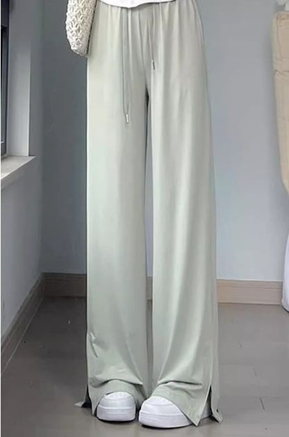 Side Slit High Rise Plain Wide Leg Sweatpants SpreePicky