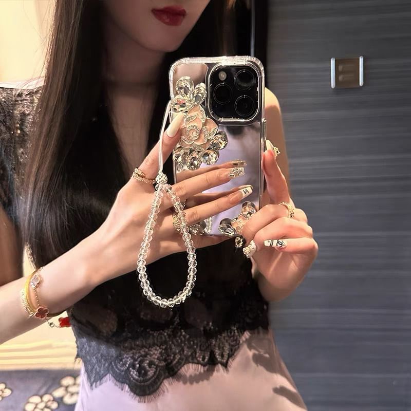 Floral Strap Mirrored Phone Case SpreePicky