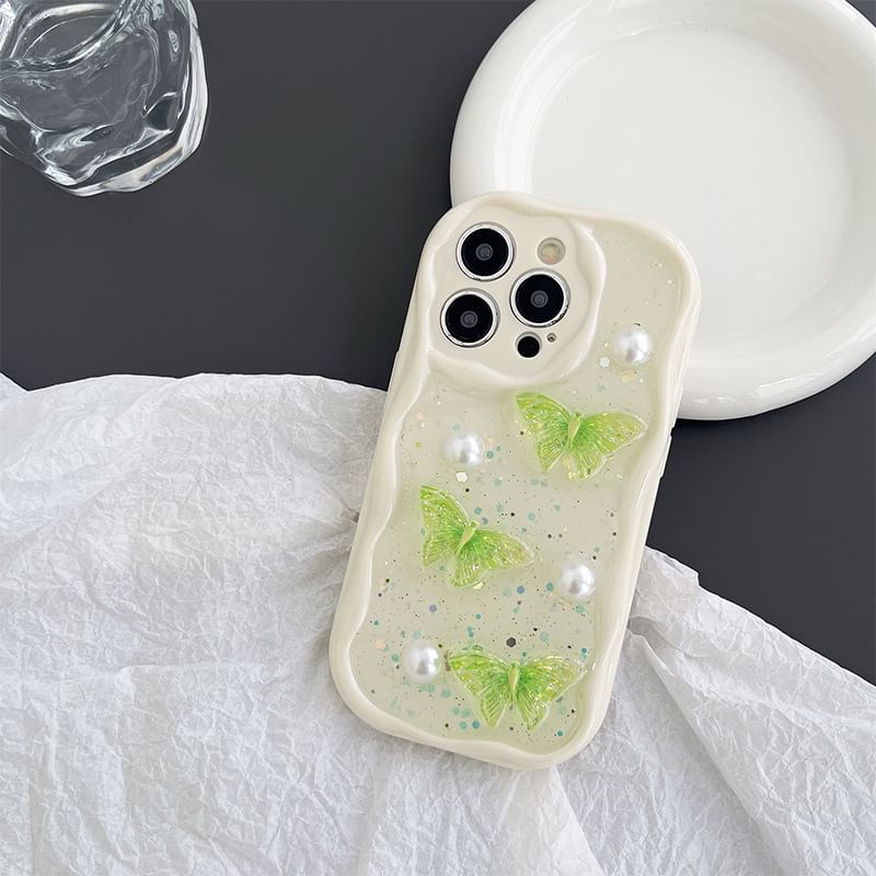 Butterfly Faux Pearl Phone Case - iPhone 15 Pro Max / 15 Pro / 15 Plus / 15 / 14 Pro Max / 14 Pro / 14 Plus / 14 / 13 Pro Max / 13 Pro / 13 / 13 mini / 12 Pro Max / 12 Pro / 12 / 12 mini / 11 Pro Max / 11 Pro / 11 SpreePicky