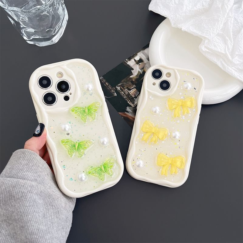 Butterfly Faux Pearl Phone Case - iPhone 15 Pro Max / 15 Pro / 15 Plus / 15 / 14 Pro Max / 14 Pro / 14 Plus / 14 / 13 Pro Max / 13 Pro / 13 / 13 mini / 12 Pro Max / 12 Pro / 12 / 12 mini / 11 Pro Max / 11 Pro / 11 SpreePicky