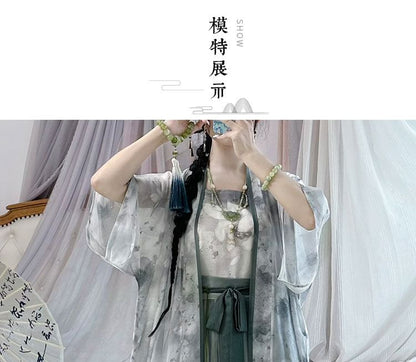 Flower Hanfu Jacket / Camisole Top / Maxi Skirt / Set SpreePicky