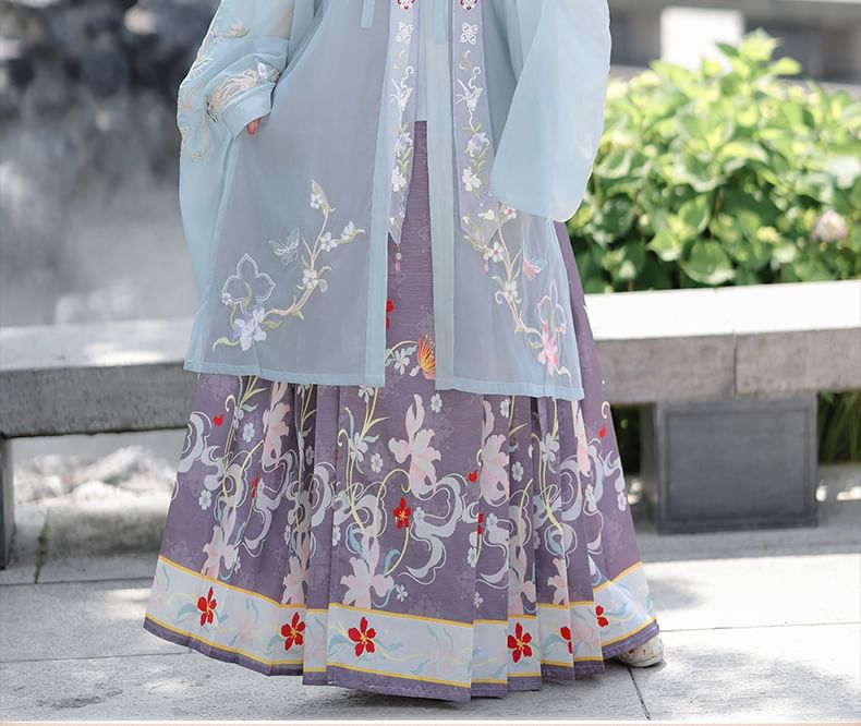 Flower Hanfu Jacket / Camisole Top / Maxi Skirt / Scarf / Set SpreePicky