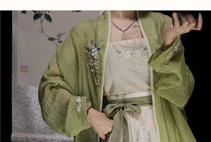 Flower Hanfu Jacket / Camisole Top / Maxi Skirt / Set SpreePicky