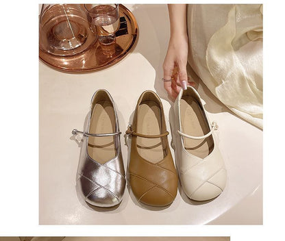 Faux Leather Metallic Balletcore Flats SpreePicky