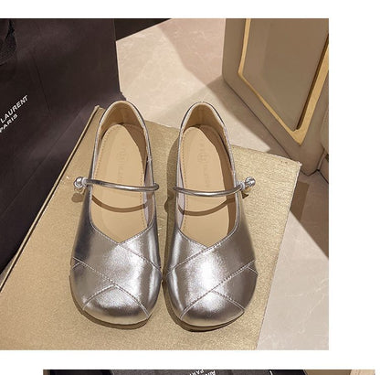 Faux Leather Metallic Balletcore Flats SpreePicky