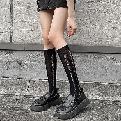 Heart Jacquard Perforated Knee High Socks SpreePicky