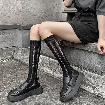 Heart Jacquard Perforated Knee High Socks SpreePicky