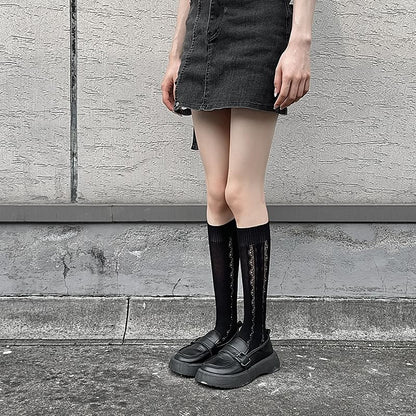 Heart Jacquard Perforated Knee High Socks SpreePicky