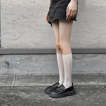 Heart Jacquard Perforated Knee High Socks SpreePicky