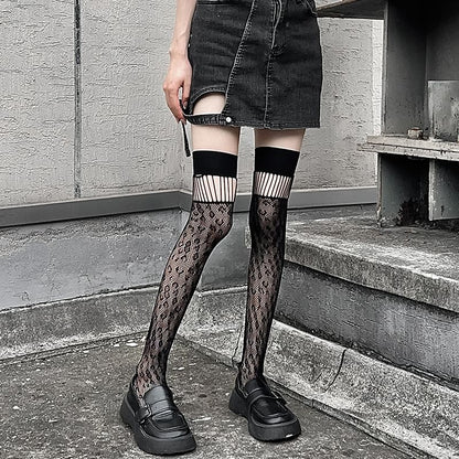 Leopard Patterned Cutout Lace Over-the-Knee Socks SpreePicky