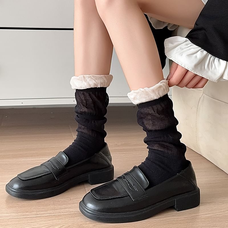 Contrast Frill Trim Mid-Calf Socks SpreePicky