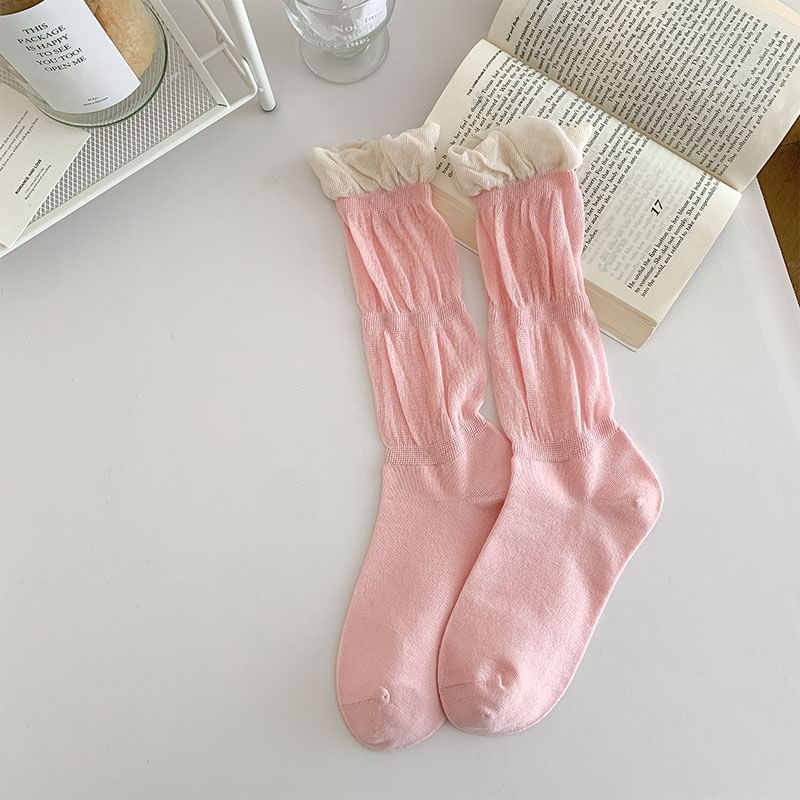 Contrast Frill Trim Mid-Calf Socks SpreePicky