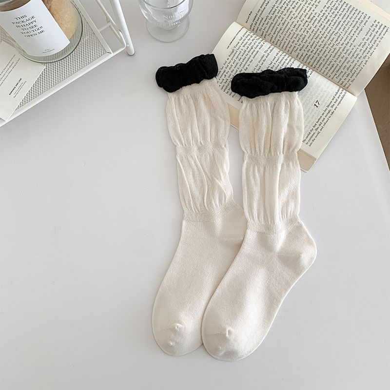 Contrast Frill Trim Mid-Calf Socks SpreePicky