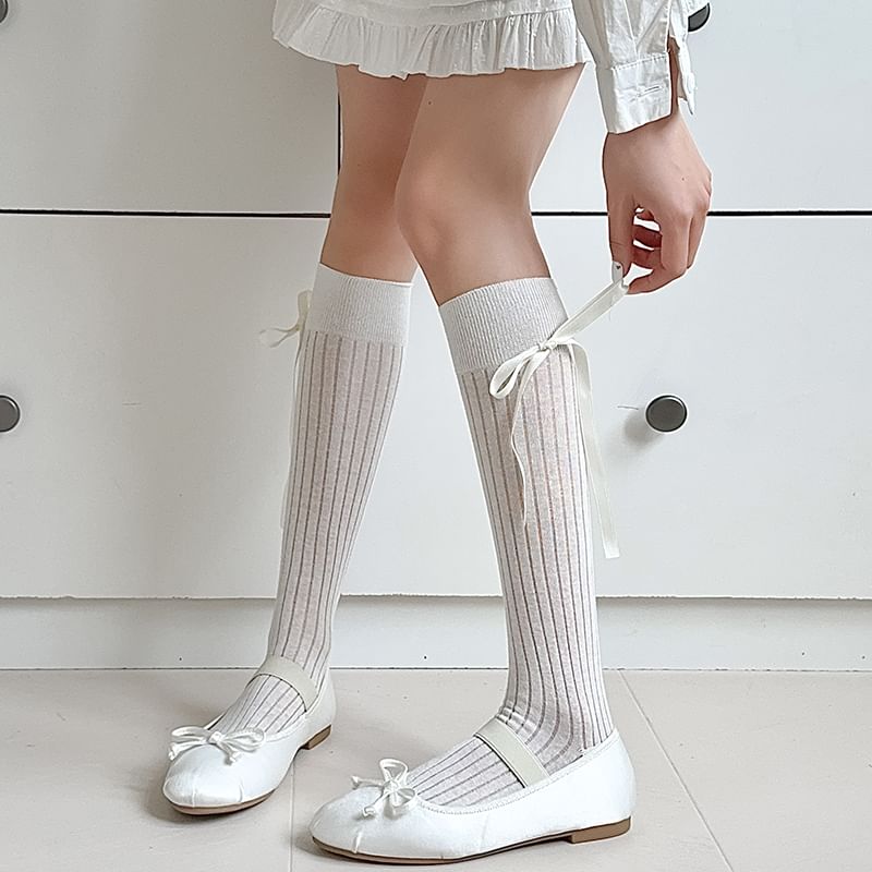 Plain Bow Knee High Socks SpreePicky