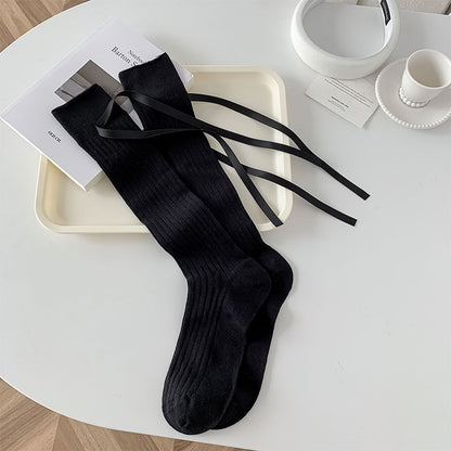 Plain Bow Knee High Socks SpreePicky