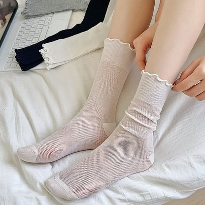 Plain Lettuce Edge Mesh Socks SpreePicky