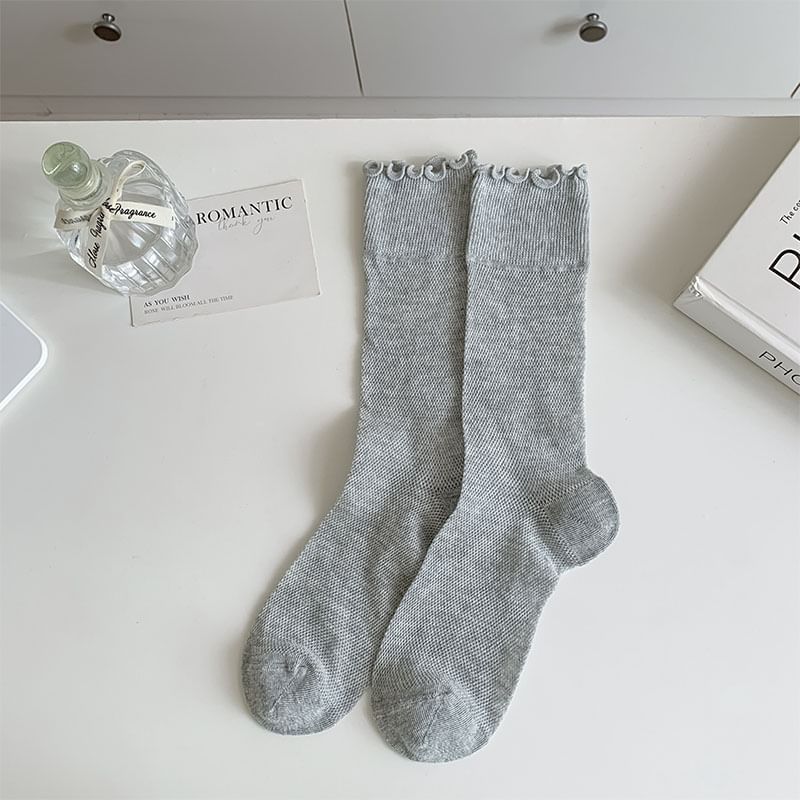 Plain Lettuce Edge Mesh Socks SpreePicky