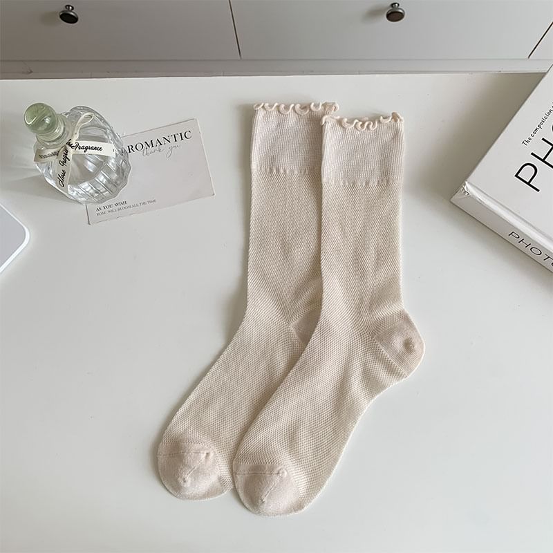 Plain Lettuce Edge Mesh Socks SpreePicky