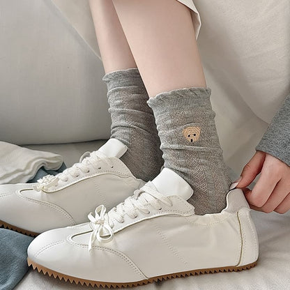 Bear Embroidered Frill Trim Socks SpreePicky