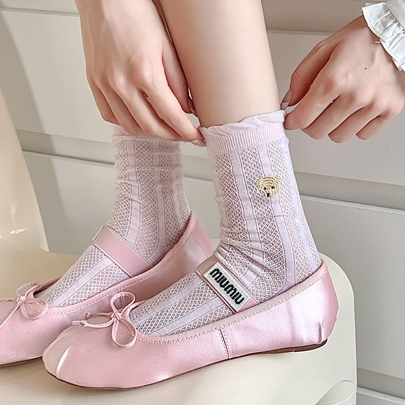 Bear Embroidered Frill Trim Socks SpreePicky