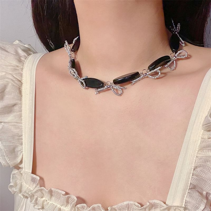 Drop Necklace / Earring Beaded Bow FashionChic