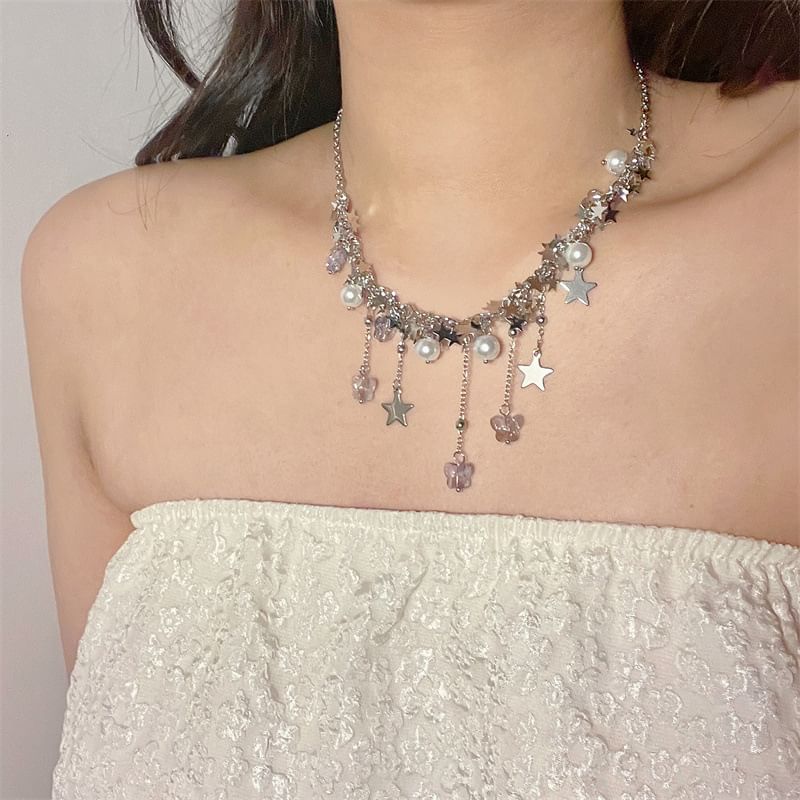 Beaded Star Faux Pearl Necklace FashionChic