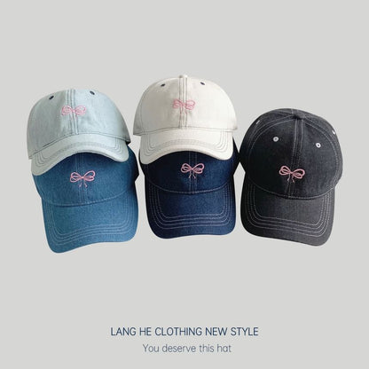 Bow Embroidered Denim Baseball Cap SpreePicky