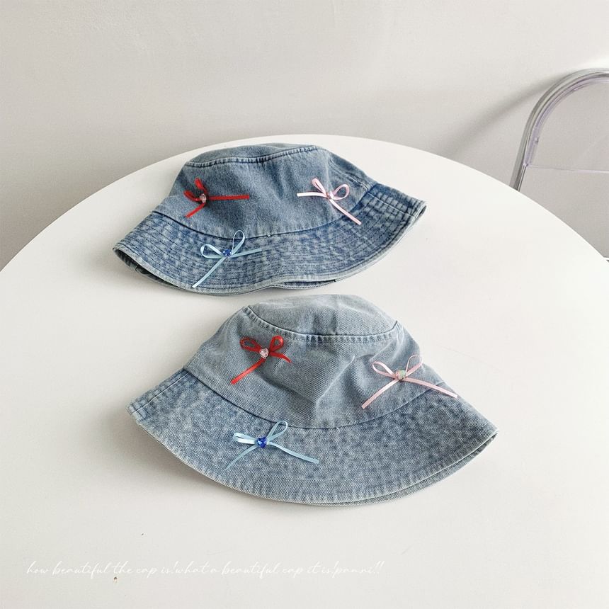 Bow Washed Denim Bucket Hat SpreePicky