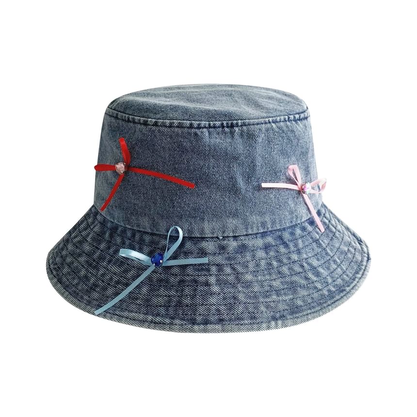 Bow Washed Denim Bucket Hat SpreePicky