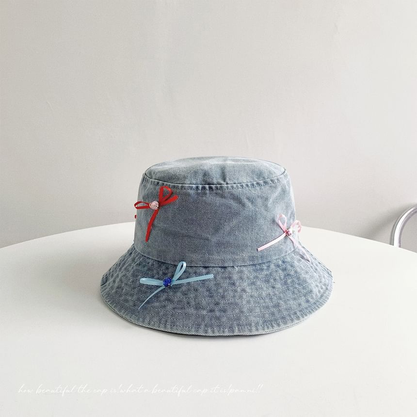 Bow Washed Denim Bucket Hat SpreePicky