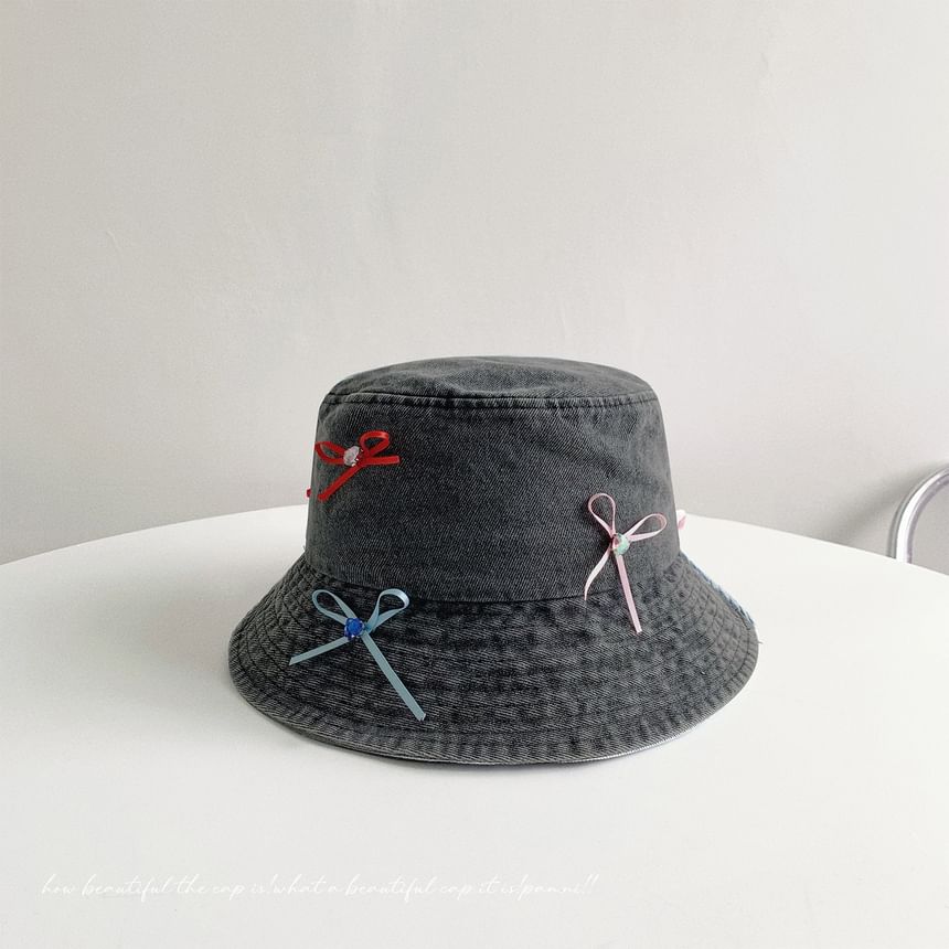 Bow Washed Denim Bucket Hat SpreePicky