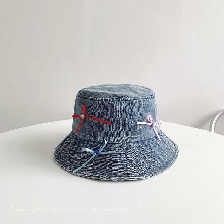 Bow Washed Denim Bucket Hat SpreePicky